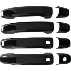 AUCERAMIC Gloosy Black Door Handle Cover Stick-on Trim W/ 2 Smart Keyhole Button Fit 2019-2025 Chevy Chevrolet Silverado GMC Sierra 1500 2500HD 3500HD Cap Protector W/ 2 Auto Sensor Holes