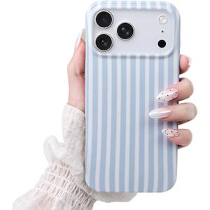SleekCover Compatible with iPhone 17 Pro Case,Cute Aesthetic Striped Pattern Cover for Women Girls,Soft TPU Shockproof Protective Stylish Kawaii Case for iPhone 17 Pro 6.3",Blue