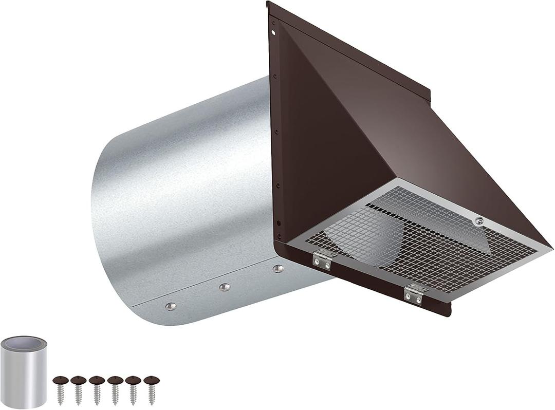 8 inch Hooded Wall Vent with Screen and Damper,Wall Vent Cover Exhaust Vent Outdoor Wall Cap Exterior Air Vent Cover for Kitchen Range Hood HVAC Duct Dryer Ventilation,Galvanized Steel,Brown