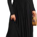 Amoretu Dresses for Women Long Sleeve Off Shoulder Maxi Flowy Casual Loose Plain Dress with Pockets (Large, Black)