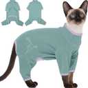 DENTRUN Cat Clothes for Hair Control with Hair Sticky Fabric - Soft Recovery Suit & Breathable Lint-Resistant Cat Sweater for Cats Only, Kitten Onesie Pajamas, M, Bean Green