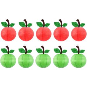 Chinese Cartoon Apple Paper Lanterns - Cute Fruit Hanging Decor for Birthday, Back to School, Classroom, Party, Festival and Home Decoration (10-Pack, 10 Inch, Red/Green)