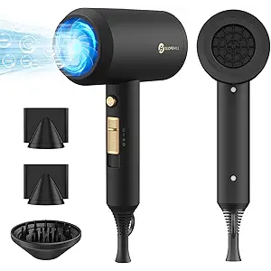 slopehill Professional Ionic Hair Dryer, Powerful 1800W Fast Drying Low Noise Blow Dryer with 2 Concentrator Nozzle 1 Diffuser Attachments for Home Salon Travel (Black)