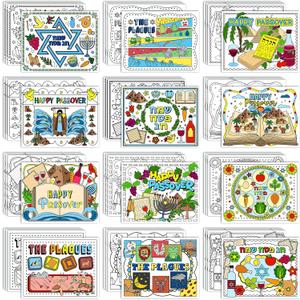 Mooliwe 48 Pcs Passover Coloring Placemats Disposable Coloring Table Mats Kids DIY Pesach Table Decor for Jewish Holiday Seder Dinner Party Supplies Decoration