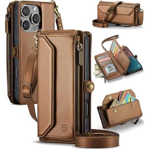 Wallet Case Compatible with iPhone 16 Pro Max 6.9" RFID Blocking 10-Card Holder Soft PU Leather Magnetic Snap Shoulder Strap Zipper Pocket Phone Case Fit for iPhone 16 Pro Max - Brown Wallet Case Compatible with iPhone 16 Pro Max 6.9" RFID Blocking 10-Card Holder Soft PU Leather Magnetic Snap Shoulder Strap Zipper Pocket Phone Case Fit for iPhone 16 Pro Max - Brown