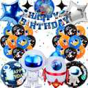 Space Theme Birthday Party Decorations Set, 30 Pieces with Astronaut Balloons, Rocket Ship, Banner, Star Foil Balloons (Blue, Black, Orange, Silver)