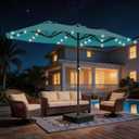 AreShark 13 FT Patio Umbrella with Solar Lights, Double-Sided Outdoor Table Umbrellas with Crank, Large Rectangular Market Umbrella for Porch, Lawn, Pool, Backyard, Lake Blue