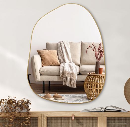 Irregular Asymmetrical Wall Mirror, 32"x24" Gold Bathroom Mirror
Decorative modern boho mirror with gold finish. HD glass mirror for bedroom, living room, entryway, mantel and vanity decor