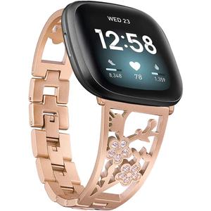 Stainless Steel Bracelet Compatible with Fitbit Sense 2/Sense/Versa 4/Versa 3, Women Bling Replacement Bands Dressy Luxurious Wristbands for Ladies
