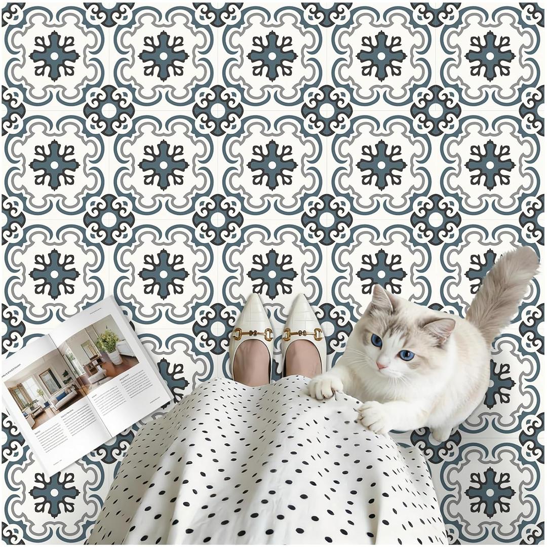 MORCART Peel and Stick Floor Tile - 20 PCS, 7.87" x 7.87" Vinyl Flooring - Waterproof Self-Adhesive Tile Sticker for Wall Backsplashes, Bathroom, Kitchen - Green & Grey Look