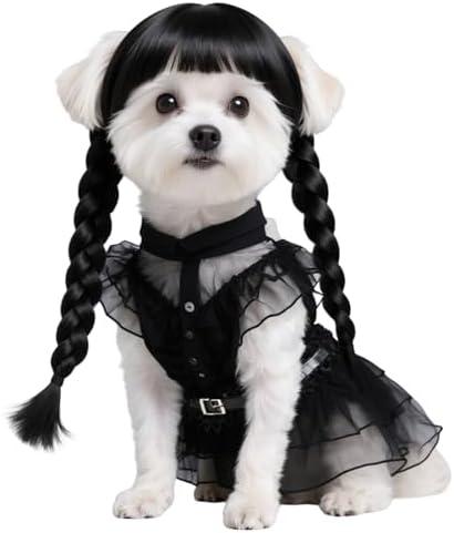 1pcs Dog Costume for Medium Dogs Puppy Clothes with Wig and Belt Black Pet Dog Dress Outfit for Dogs Cats Cosplay Halloween Birthday Party AN002M XL