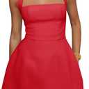 Yousify Womens Sexy Halter Mini Dress Summer Backless Square Neck A Line Flared Club Party Dresses (Red, XS)