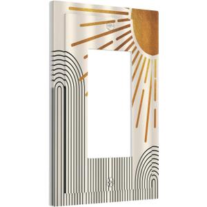 Mid Century Beige Boho Abstract Sun 1 Gang Rocker Light Switch Covers Vintage Arch Quad Single Decora Outlet Wall Plate Decorative Switchplate Faceplate GFCI for Country Bathroom Bedroom Decor (1-Gang Rocker /5 x 3 IN)