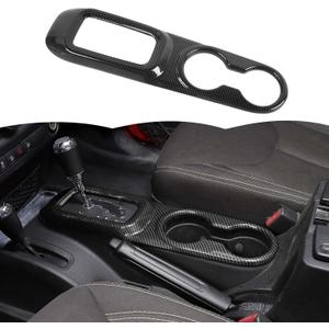 RT-TCZ Gear Shift Panel Trim Cover Cup Holder Trim Cover Decoration Interior Accessories Compatible with Jeep Wrangler JK JKU 2011-2017,Black Carbon Fiber