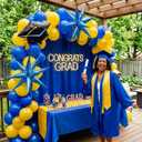 kozee royal blue and yellow balloon garland arch kit 150+pcs with graduation cap Blue star mylar balloons for Men birthday 2026 Graduation Ceremony Prom decorations