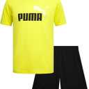 PUMA Boys Short Set - 2 Piece Short Sleeve Crewneck Performance Graphic Tees and Athletic Mesh Shorts for Boys (Sizes: 10-12) (M)