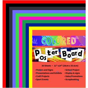 Colored Poster Board 30 Sheets 11x14 Inch 10 Assorted Colors for Art Display Board,Classroom Use,School Craft Project,Presentation Drawing