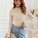 Poetsky Women's Fall Long Sleeve Tops Lightweight Turtleneck Sweater Ribbed Fitted Basic Shirts