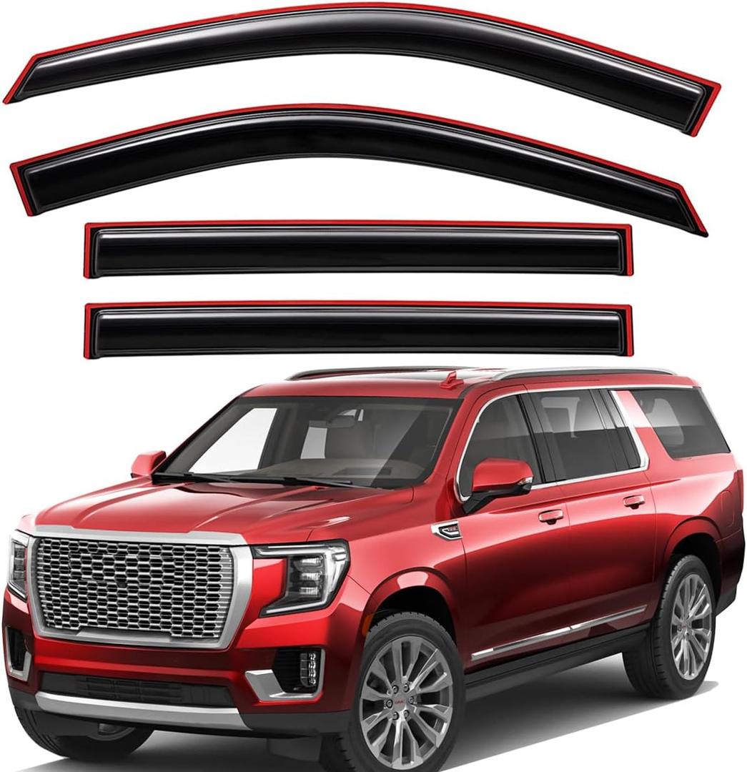 Lightronic Extra Durable Clip-on in-Channel Auto Vent Window Visor, Fit 2021-2025 Cadillac Escalade ESV, Chevrolet Suburban, GMC Yukon XL, UV-Protect Rain Guard, Original Wind Deflector, Smoke, 4Pcs