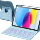 RAYMCRAFT for iPad 11th(A16, 2025)/10th Generation Case with Keyboard, 360 Rotatable Case & Detachable Backlit Keyboard, Precision Cutouts and Pen Holder for iPad A16 11''/10th 10.9'', Sparkling Blue
