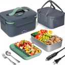 Monteka Electric Lunch Box Food Heater, Upgrade 100W High Power Portable Food Warmer, Heated Lunch Box for Adults Car/Home with 1.8L Removable Stainless Steel Container, 12V/24V/110V/220V, Grey (Gray)