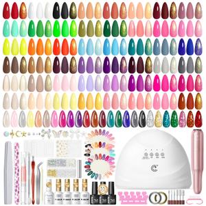 Peacecolor 83Pcs Gel Nail Polish Kit with U V Light and Drill, 56 Colors All Seasons Soak Off Gel Polish Set Cat Eye Gel with Matte/Glossy Glitter Base Top Coat Manicure Nail Kit Gifts for Women Girls