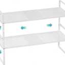 Cabinet Organizer Shelves,Metal Adjustable Height Spice Racks,D:10.24" x W:16.5"-27.2",Stackable Storage Shelves for Cabinet,Pantry,Counter,Cupboard,2 Packs Expandable Kitchen Under Sink Storage Racks