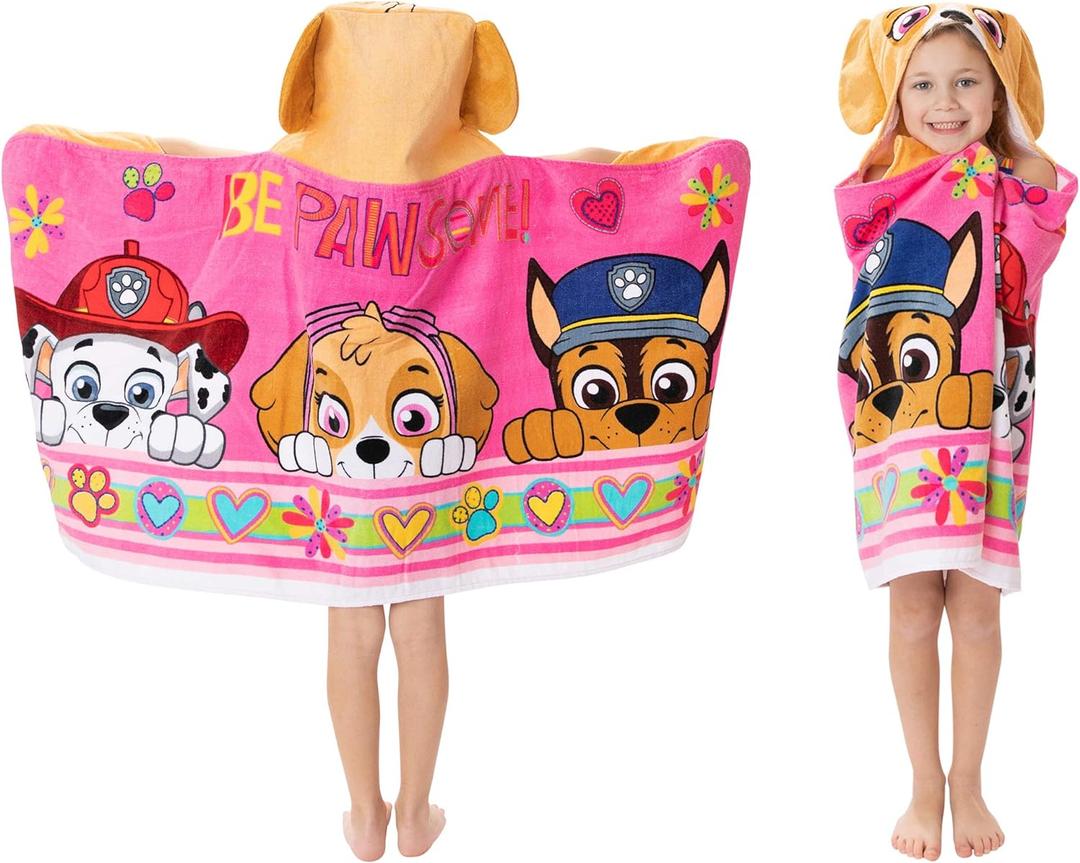Franco Paw Patrol Pink Bath/Pool/Beach Soft Cotton Terry Hooded Towel Wrap, 24" x 50", Kids (24 in x 50 in, Multicolors)