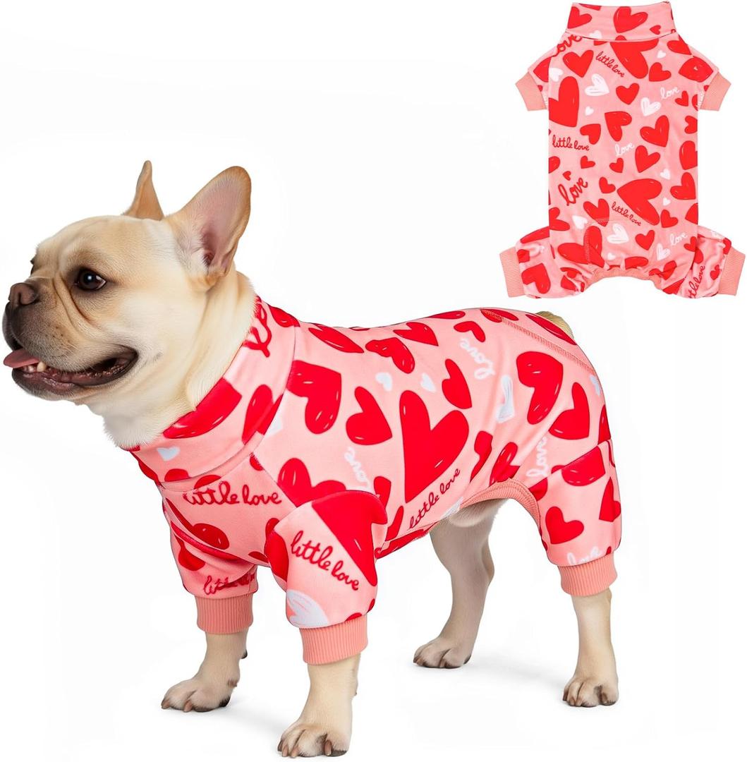 KYEESE Valentine's Day Dog Pajamas, Lightweight Heart Print Dog Onesie, Soft Stretchy Pjs for Pet, Cute Festival Dogs Pajamas for Dogs, Pink, X-Large