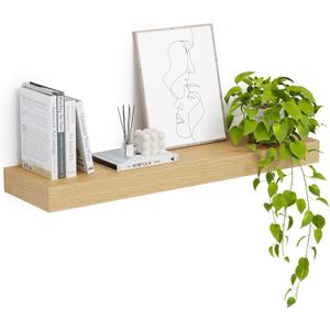 12" Deep Floating Shelves, 36 x 12 Inch Wall Mounted Long Floating Shelf with Invisible Brackets, for Home Decor, Bedroom, Kitchen, Living Room, Bathroom - 1 Pack, Oak