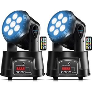 BETOPPER Mini RGBW Stage Lighting, 7 x 8W Moving Head Wash Light, Sound Activated, DMX Remote Control for Parties, Club, Concert, Disco Events, 2 Packs