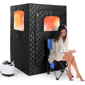 Upgraded Version Portable Sauna for Home Full Body Personal Sauna Steam Sauna Tent at Home Spa with 2.6L 1000W Steam Generator, 90 Minute Timer, Foldable Chair, Remote Control, Sauna Box(Black)