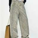 YELLOOP Leopard Print Jeans Y2k Jeans Leopard Jeans Grunge Y2k Pants Womens Baggy Jeans 2000s Leopard Pants (Brown, L)