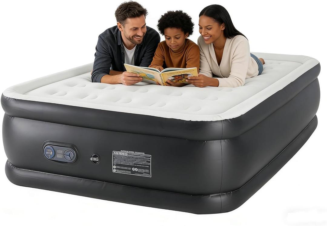 Simple Deluxe 18" Queen-Size Camping Air Mattress, Built-in Fast Inflation Pump, Leak-Free & Foldable Design, Portable Inflatable Airbed with Carry Bag for Camping, Home & Travel, Queen-18'' height