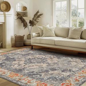 Area Rugs for Living Room - 5x7 Area Rugs, Machine Washable Rugs 5x7, Non-Slip, Stain Resistant Soft Boho Vintage Large Carpet Low Pile Thin Rugs for Living Room Bedroom (Gray Mixed With Green)