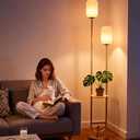 Lightdot 63IN Gold Dimmable Floor Lamp with Table, Mid Century Modern Tall Standing Lamps with 3000K Bulbs Included, Unique Vintage Floor Lamp for Living Room/Bedroom/Sofa Beside/Corner Decor