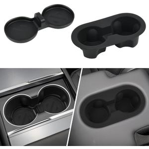 frani Cup Holder Set (2-Piece) Compatible with Tesla Model Y 2021-2026 & Juniper Refresh - Premium Silicone Inserts for Center Console & Rear Seats Black