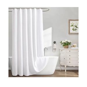 Extra Long Waffle Shower Curtain - White Cotton Texture Fabric Heavyweight Shower Curtain for Bathroom