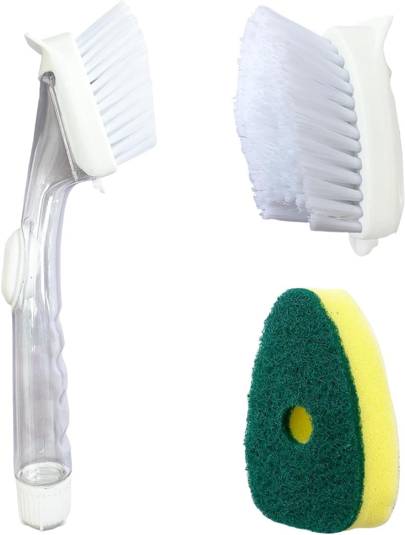 Dish Brush with Soap Dispenser with 2 PCS Brush Refills & Handle,Soap Dispensing Dish BrushesDish Soap Brush, Dish Wand with Soap Dispenser for Dishes, Pans, Sink, Pots