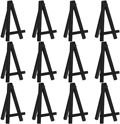 Chuangdi 12 Pieces Black Mini Wood Display Easel, Holder for Small Canvases, Cards, Photos, Notices, etc.(5 Inch)