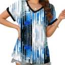 XIEERDUO Womens Summer Tops Short Sleeve Shirts Casual V Neck T Shirt Loose Fit Comfy (Blue, S)