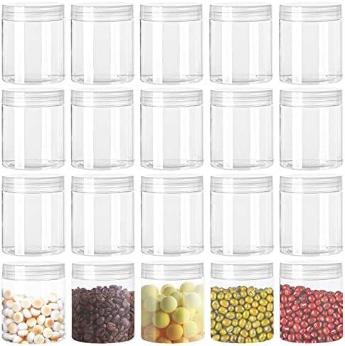 20 Pack 4oz Clear Plastic Jars with Lids,115ml Wide-Mouth Refillable Storage Containers,Empty Round Containers for Candy,Beads,Lotion,Slime Making and Food Storage