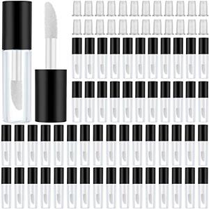 Patelai 100 Pieces Clear Mini Lip Gloss Tube Refillable Empty Lip Balm Gloss Containers Bottles Transparent Mini Lipstick Containers for Women DIY Makeup(Black, 1.2ml)