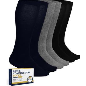 Pembrook Light Compression Socks for Men - 6 Pairs | 8-15 mmHg Graduated Compression Socks for Men 9-12 | Support Socks