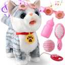 Gray Walking Cat Set Interactive Toy Cat for Girl Repeat What You Say Toy Kitten Talking Singing Dancing Touch Control Robot for Kid with Leash Wagging Tail Nodding Plush Electric Kitty