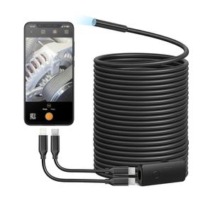 Anykit USB Endoscope Camera with 8 Adjustable LED Lights, Borescope with Semi-Rigid Snake Camera, IP67 Waterproof Inspection Cam Compatible with iPhone and Android Devices (33ft)