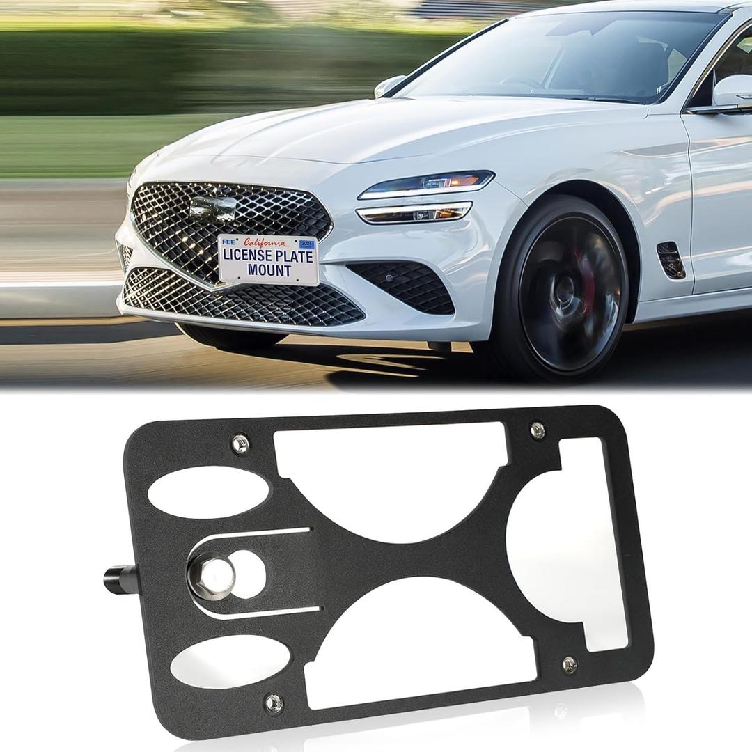 Front Bumper License Plate Mount Compatible with Genesis G70 2019-2025, No Drill Front License Plate Frames Tow Hook License Plate Bracket Holder Mounting Kit Car Accessories