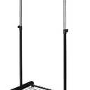 LiaMeE Adjustable Clothing Rack for Hanging Clothes, Heavy Duty Garment Rack with WheelsFree Standing Rolling Clothes Rack with Shelf & Grid, Easy Assembly Standard Rod, Black & Chrome