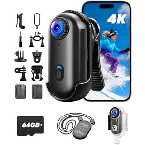 Upgraded 4K Action Camera, Mini Body Camera with Audio and Video Recording, Magnetic Hands Free POV Camera with 360°Rotatable Clip, Waterproof Case Chest Camerafor Pet Walking, Bike, Travel, Vlog