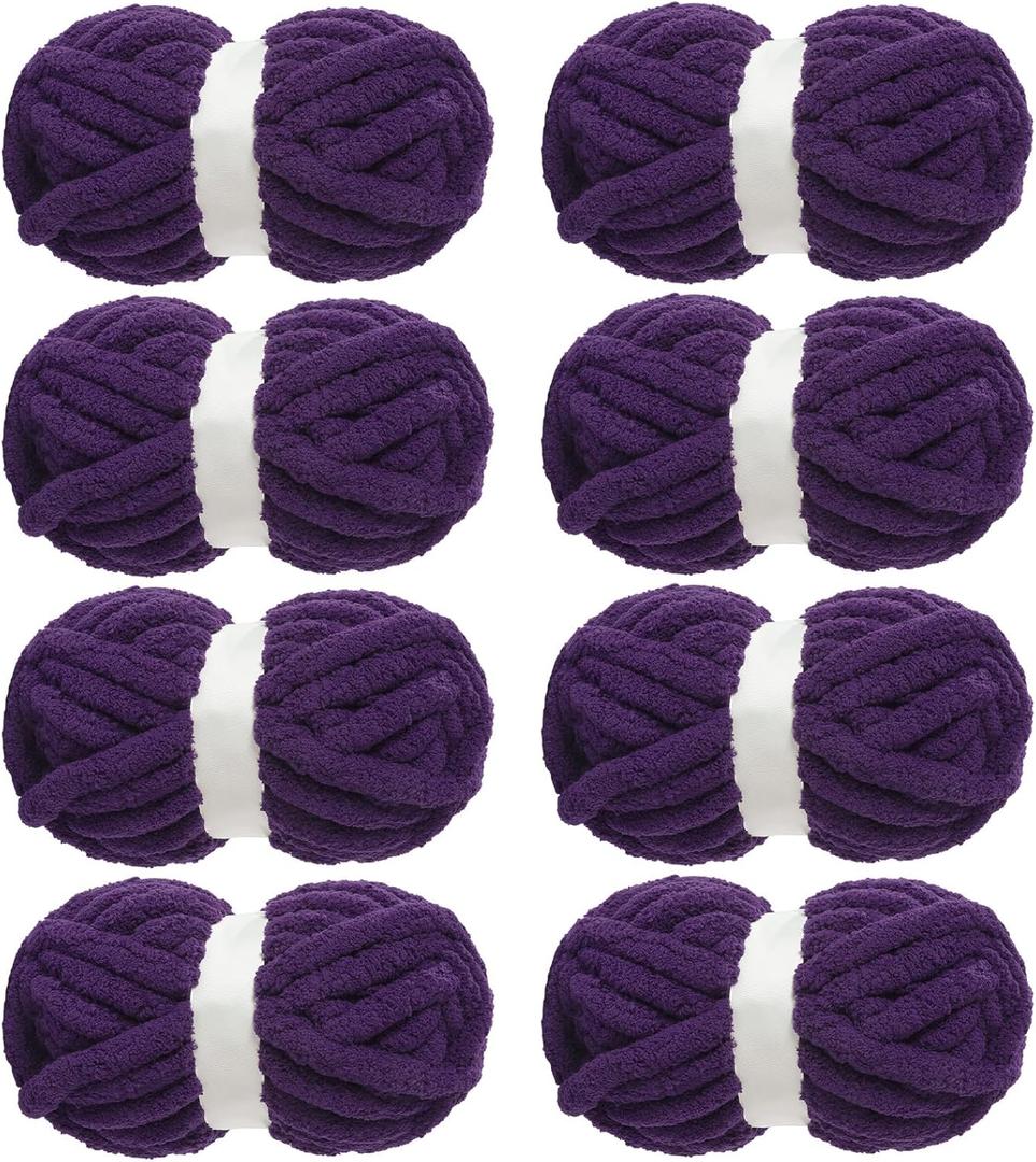 MABOZOO Chunky Yarn for Crocheting 8 Pack,Dark Purple Yellow Fluffy Jumbo Chenille Yarn,Soft Plush Yarn Bulky,Giant Thick Fuzzy Yarn for Hand Knitting or Arm Knitting (31.7 yds,8 oz Each Skein)